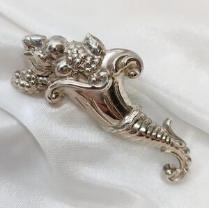 Vintage LANG Sterling Silver Cornucopia Brooch Pin
